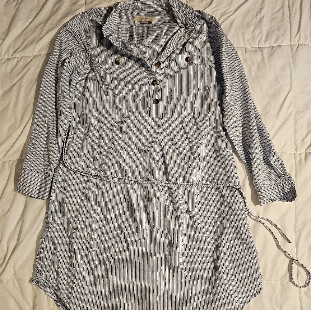 Loft dress size small blue cream and black stripes.